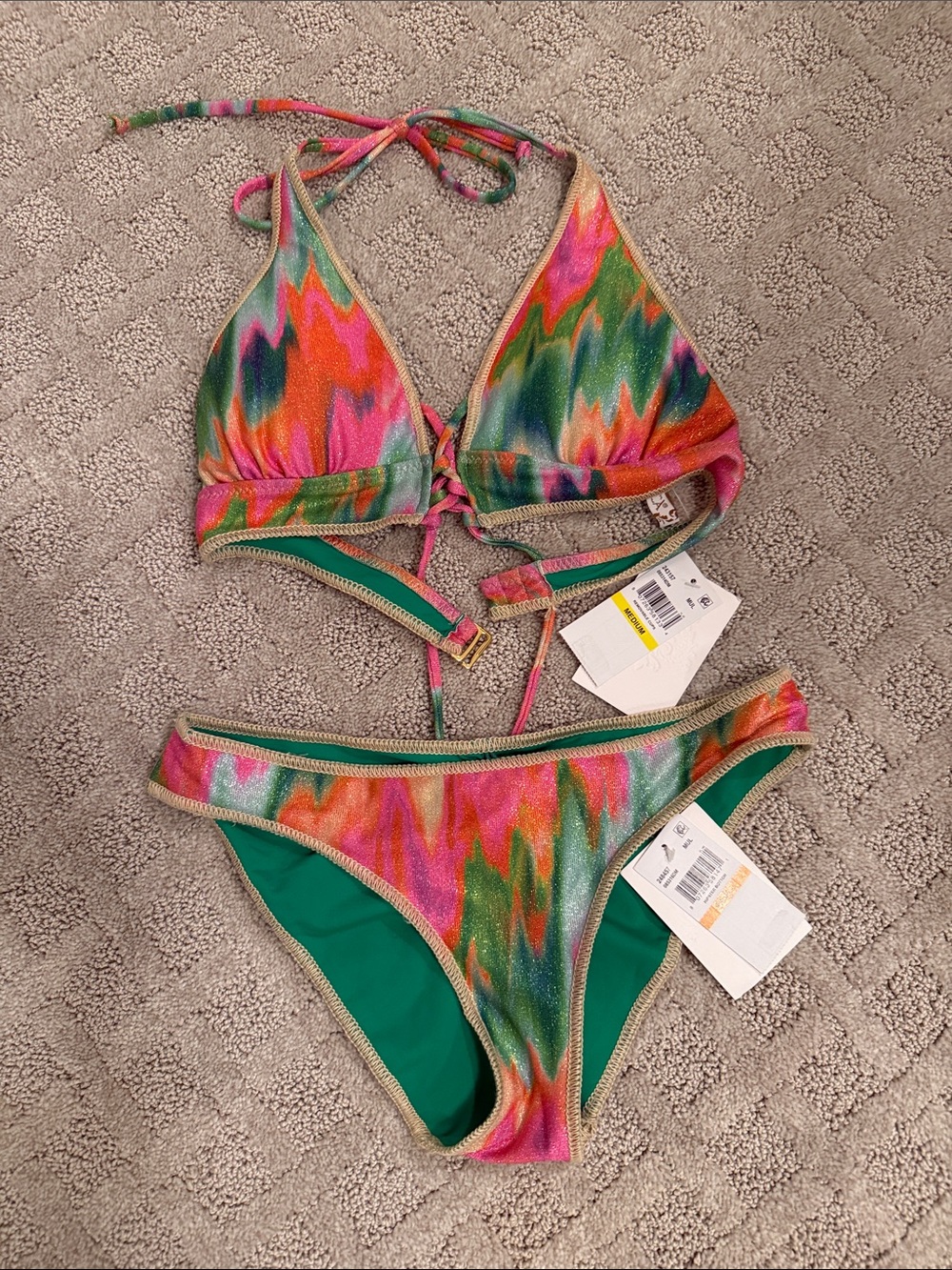 Becca Colorful Wave Print Bikini Top & Bottom Set